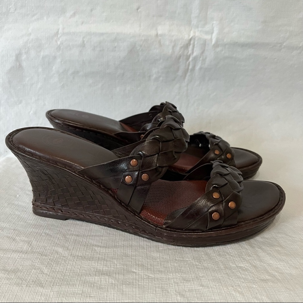 Nurture Brown Braided Wedge Leather Sandals